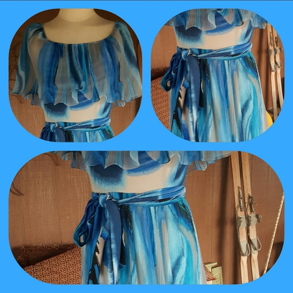 Vintage 70s Chiffon Miss Elliette maxi dress - Picture 2 of 2